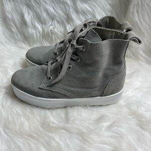 Shellys London made in Italy gray leather suede platform lace up boots S…